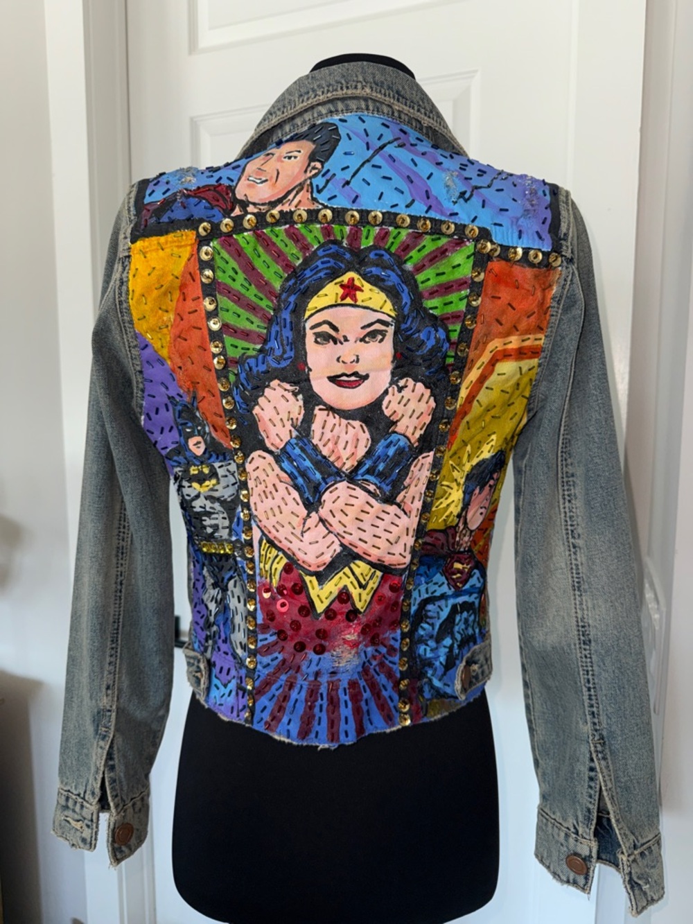 ONE OF A KIND CUSTOM Hand-Painted Denim Jacket NEVER WORN Sz XS